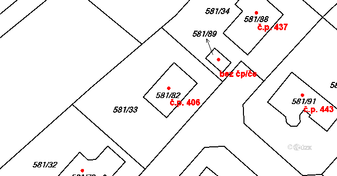 Chotíkov 406 na parcele st. 581/82 v KÚ Chotíkov, Katastrální mapa