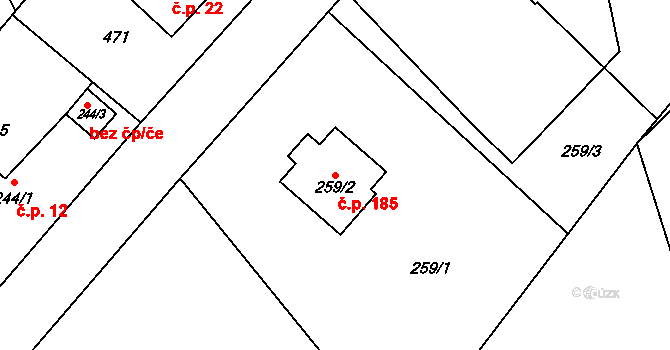 Hlízov 185 na parcele st. 259/2 v KÚ Hlízov, Katastrální mapa