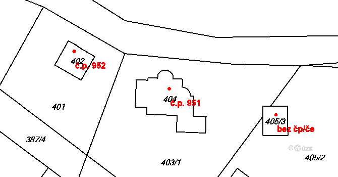 Hvězdov 951, Ralsko na parcele st. 404 v KÚ Ploužnice pod Ralskem, Katastrální mapa