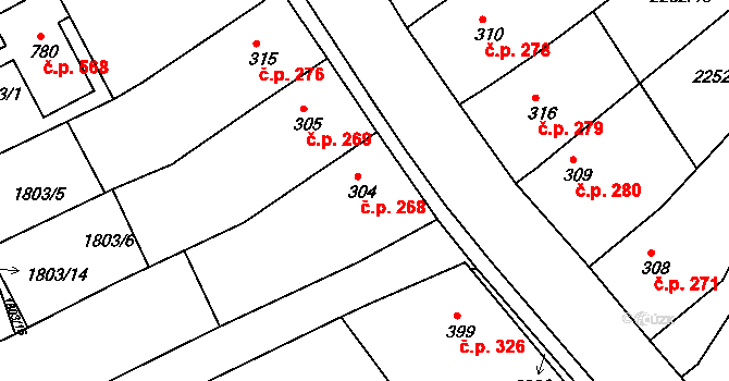 Křižanov 268 na parcele st. 304 v KÚ Křižanov, Katastrální mapa