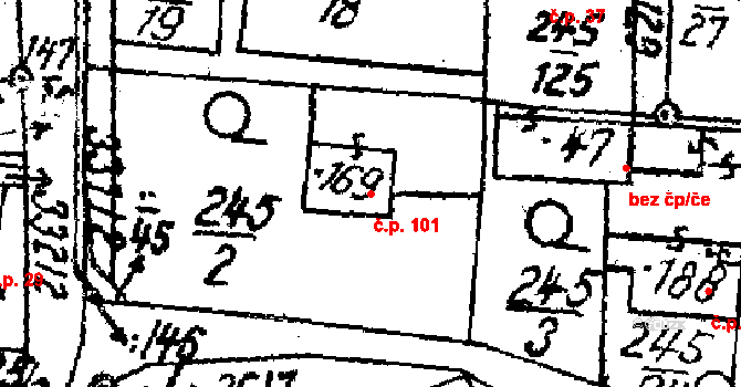 Moravec 101 na parcele st. 169 v KÚ Moravec, Katastrální mapa