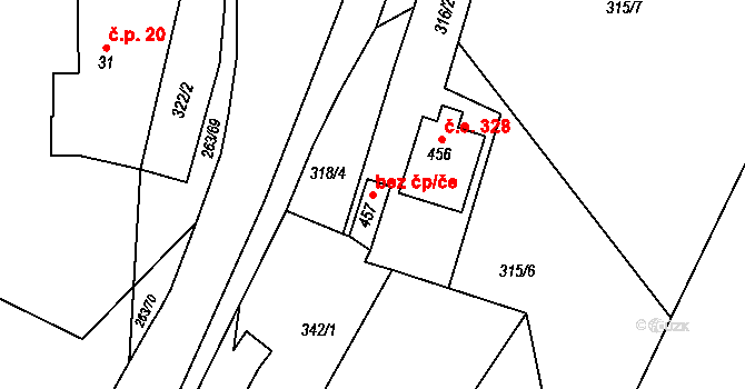 Kamenný Přívoz 39609588 na parcele st. 457 v KÚ Hostěradice, Katastrální mapa