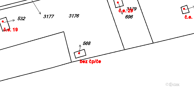 Spálené Poříčí 40013588 na parcele st. 568 v KÚ Spálené Poříčí, Katastrální mapa