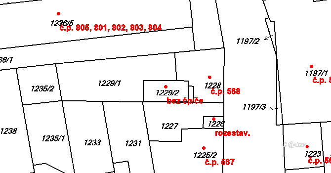 České Budějovice 41431588 na parcele st. 1229/2 v KÚ České Budějovice 2, Katastrální mapa