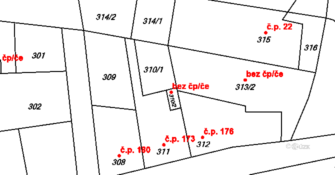 Pivín 41703588 na parcele st. 310/2 v KÚ Pivín, Katastrální mapa