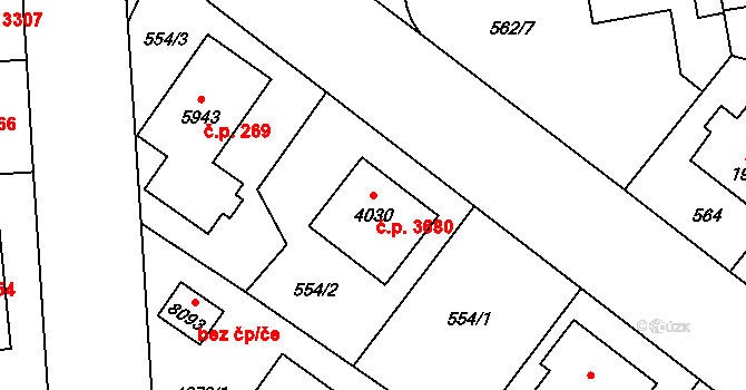 Zlín 3680 na parcele st. 4030 v KÚ Zlín, Katastrální mapa