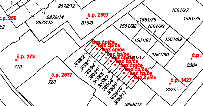 Písek 42160588 na parcele st. 3858/4 v KÚ Písek, Katastrální mapa