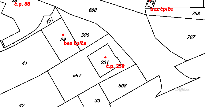 Vávrovice 239, Opava na parcele st. 231 v KÚ Vávrovice, Katastrální mapa