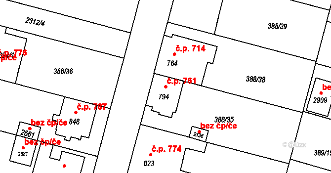 Kateřinky 761, Opava na parcele st. 794 v KÚ Kateřinky u Opavy, Katastrální mapa