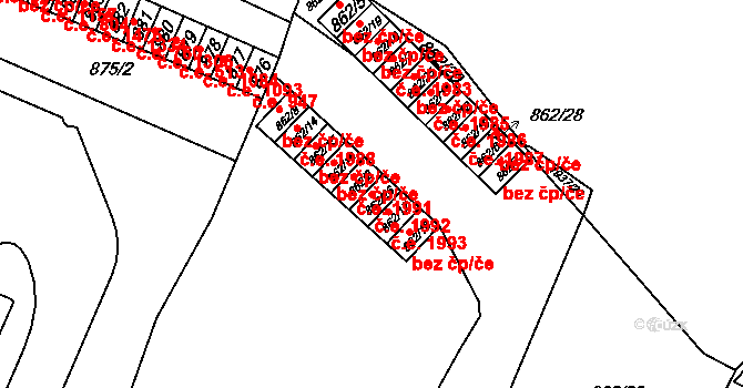Chomutov 1992 na parcele st. 862/26 v KÚ Chomutov I, Katastrální mapa