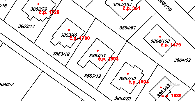 Hlučín 1693 na parcele st. 3863/31 v KÚ Hlučín, Katastrální mapa