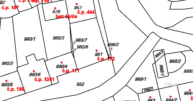 Vlčnov 172 na parcele st. 981 v KÚ Vlčnov, Katastrální mapa