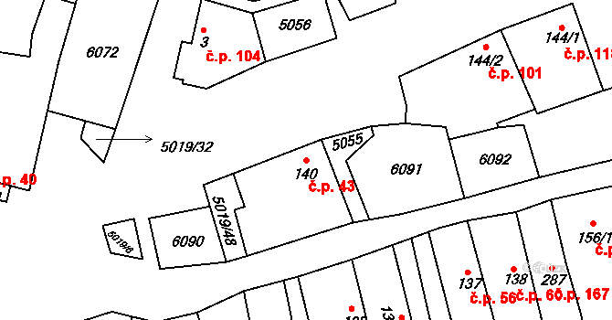 Popovice 43 na parcele st. 140 v KÚ Popovice u Uherského Hradiště, Katastrální mapa