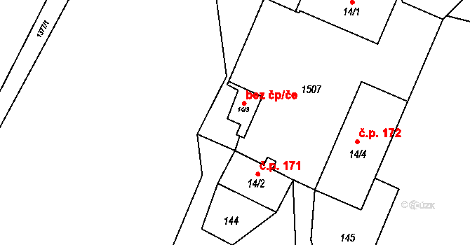 Lomnice 49063588 na parcele st. 14/3 v KÚ Tylov, Katastrální mapa