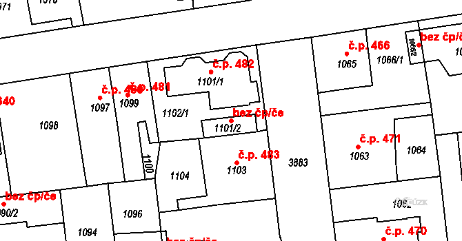 Praha 49445588 na parcele st. 1101/2 v KÚ Horní Počernice, Katastrální mapa