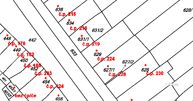 Otnice 224 na parcele st. 629 v KÚ Otnice, Katastrální mapa