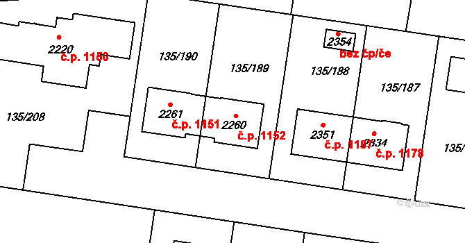 Podklášteří 1152, Třebíč na parcele st. 2260 v KÚ Podklášteří, Katastrální mapa