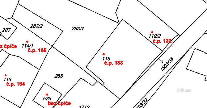 Rosice 133 na parcele st. 115 v KÚ Rosice u Chrasti, Katastrální mapa