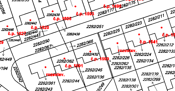 Hořovice 1599 na parcele st. 2282/432 v KÚ Hořovice, Katastrální mapa
