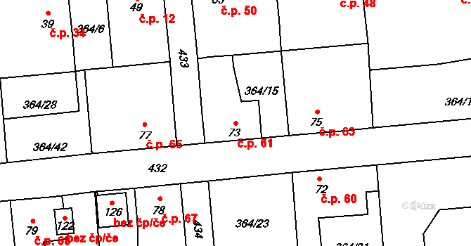 Beroun-Jarov 61, Beroun na parcele st. 73 v KÚ Jarov u Berouna, Katastrální mapa