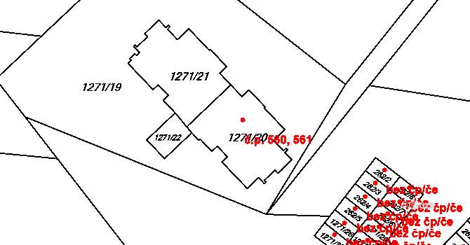 Chrást 560,561 na parcele st. 1271/21 v KÚ Chrást u Plzně, Katastrální mapa
