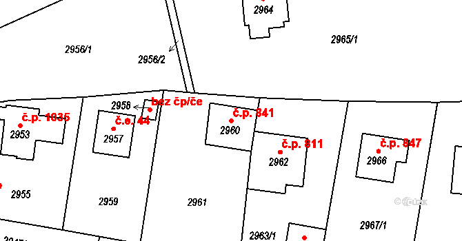 Řevnice 841 na parcele st. 2960 v KÚ Řevnice, Katastrální mapa