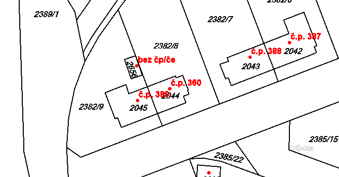Týnské Předměstí 360, Domažlice na parcele st. 2044 v KÚ Domažlice, Katastrální mapa