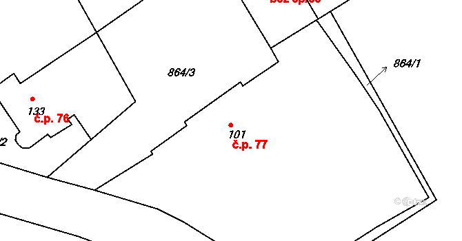 Skořice 77 na parcele st. 101 v KÚ Skořice, Katastrální mapa