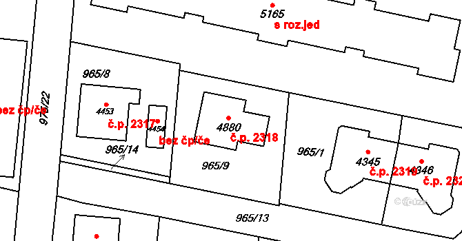 Rožnov pod Radhoštěm 2318 na parcele st. 4880 v KÚ Rožnov pod Radhoštěm, Katastrální mapa