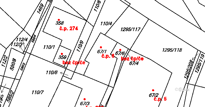 Dolní Roveň 6 na parcele st. 67/1 v KÚ Dolní Roveň, Katastrální mapa