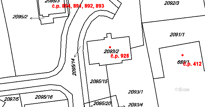 Třemošná 924 na parcele st. 2093/5 v KÚ Třemošná, Katastrální mapa
