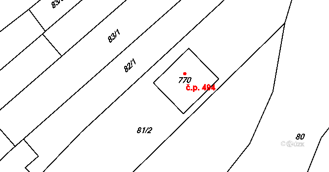 Čebín 494 na parcele st. 770 v KÚ Čebín, Katastrální mapa