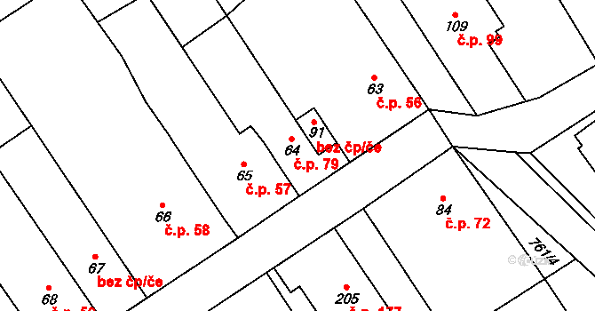Molenburk 79, Vysočany na parcele st. 64 v KÚ Molenburk, Katastrální mapa