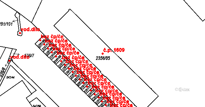 Holešovice 1609, Praha na parcele st. 2356/85 v KÚ Holešovice, Katastrální mapa