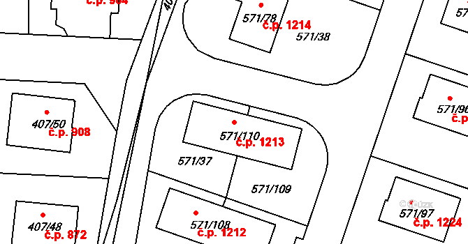 Mníšek pod Brdy 1213 na parcele st. 571/110 v KÚ Rymaně, Katastrální mapa