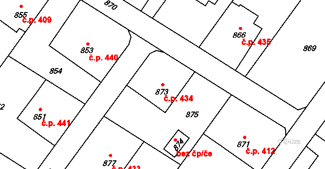Vřesina 434 na parcele st. 873 v KÚ Vřesina u Bílovce, Katastrální mapa