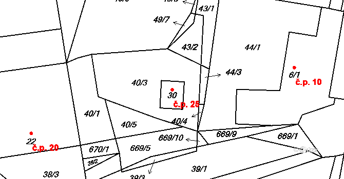 Bítov 25, Radenín na parcele st. 30 v KÚ Bítov u Radenína, Katastrální mapa
