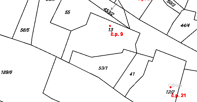Týmova Ves 9, Lukavec na parcele st. 13 v KÚ Týmova Ves, Katastrální mapa