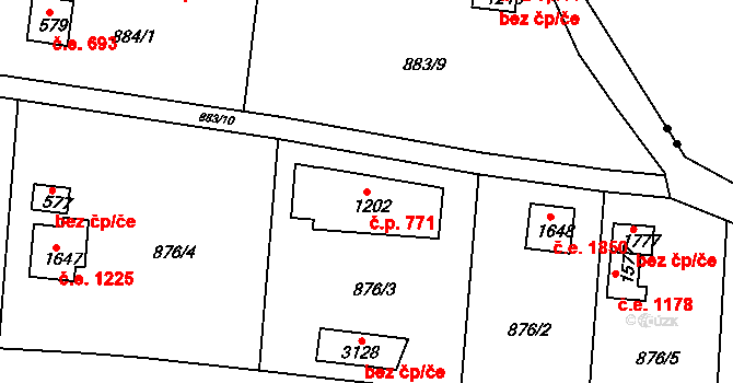 Litice 771, Plzeň na parcele st. 1202 v KÚ Valcha, Katastrální mapa