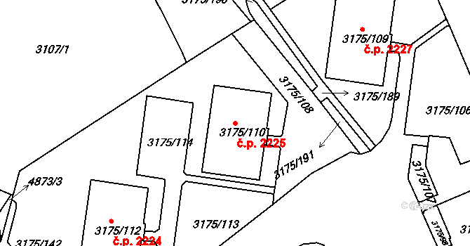 Louny 2225 na parcele st. 3175/110 v KÚ Louny, Katastrální mapa