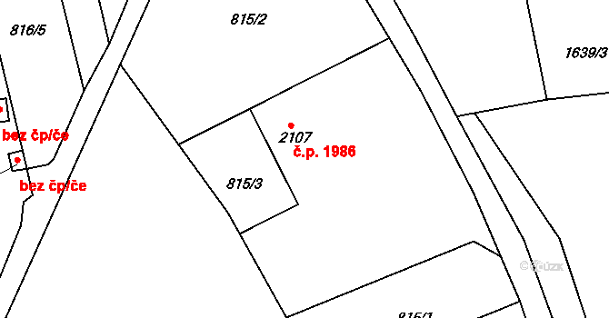 Žatec 1986 na parcele st. 2107 v KÚ Žatec, Katastrální mapa