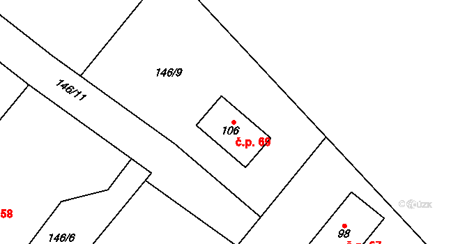 Sezemice 69 na parcele st. 106 v KÚ Sezemice, Katastrální mapa