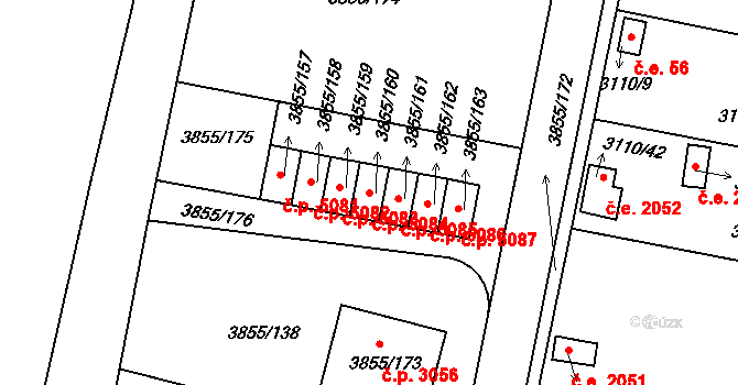 Louny 5084 na parcele st. 3855/160 v KÚ Louny, Katastrální mapa