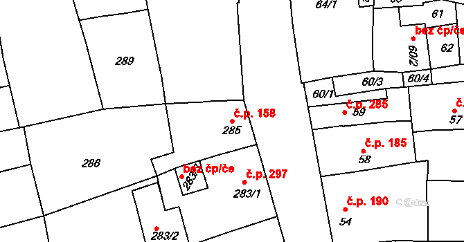 Borkovany 158 na parcele st. 285 v KÚ Borkovany, Katastrální mapa
