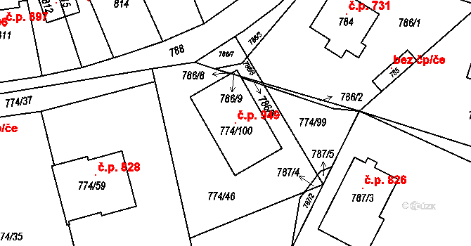 Libušín 949 na parcele st. 774/100 v KÚ Libušín, Katastrální mapa