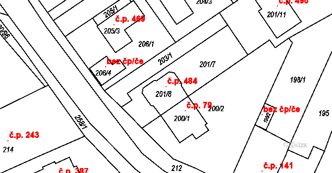 Ostopovice 484 na parcele st. 201/8 v KÚ Ostopovice, Katastrální mapa