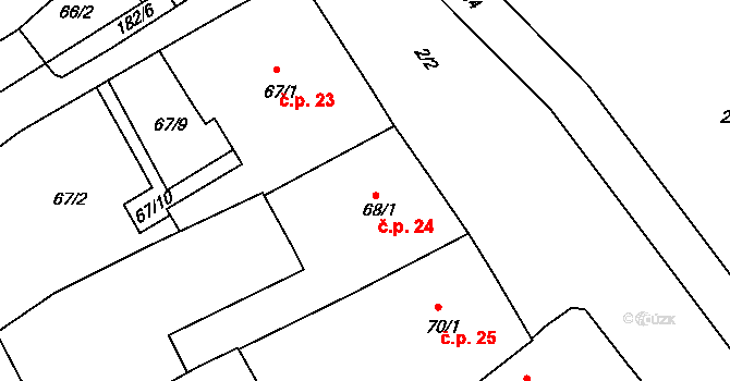 Holešov 24 na parcele st. 68/1 v KÚ Holešov, Katastrální mapa