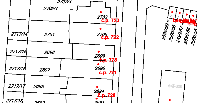 Holešov 775 na parcele st. 2699 v KÚ Holešov, Katastrální mapa