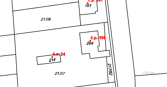 Šubířov 196 na parcele st. 204 v KÚ Šubířov, Katastrální mapa