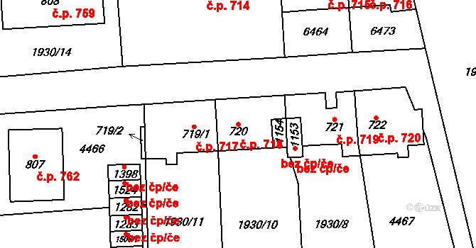 Hrušovany nad Jevišovkou 718 na parcele st. 720 v KÚ Hrušovany nad Jevišovkou, Katastrální mapa